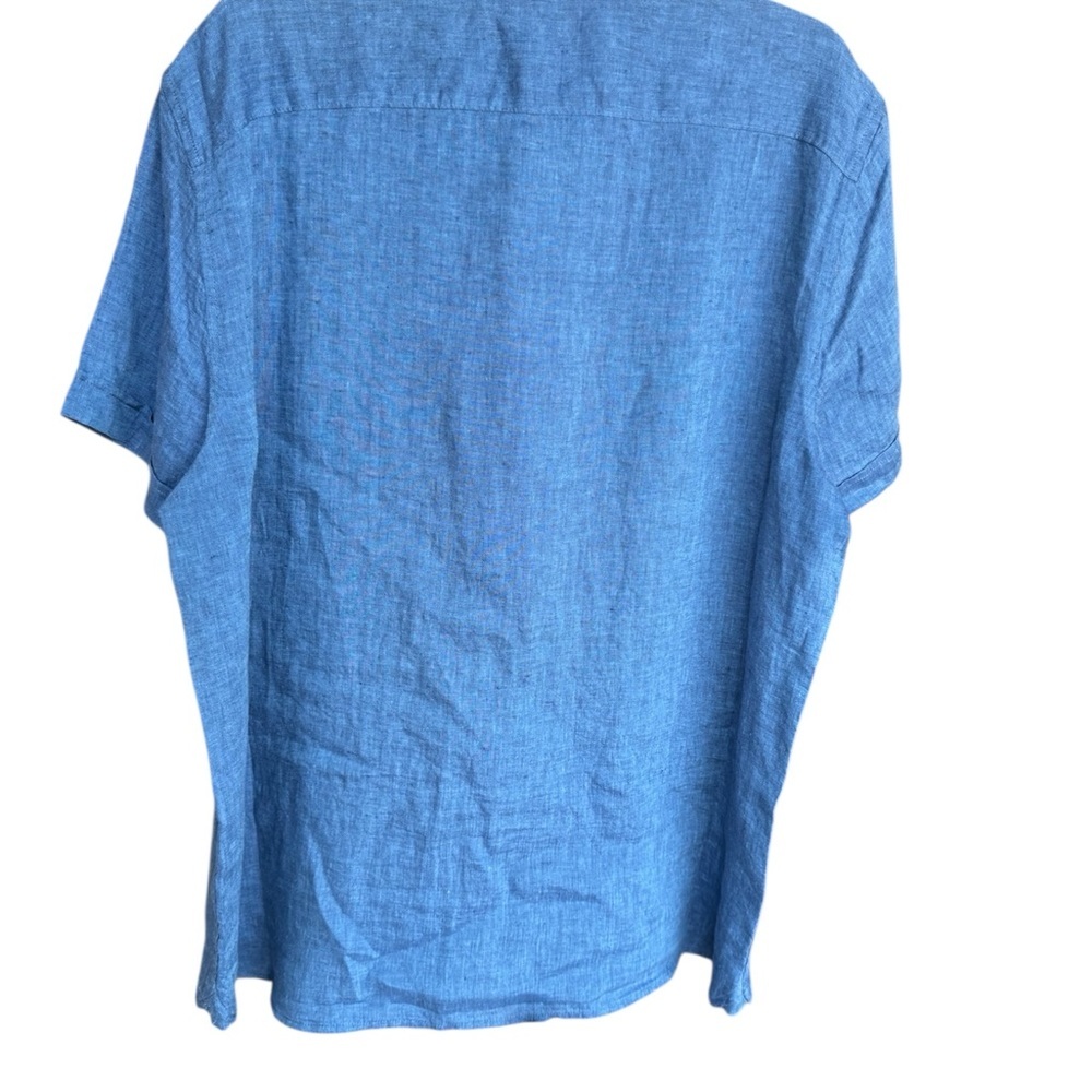 Perry Ellis Linen Blue Mens XL Button Down Short SleeveCoastal Vacation ShirtNWT - Picture 4 of 14